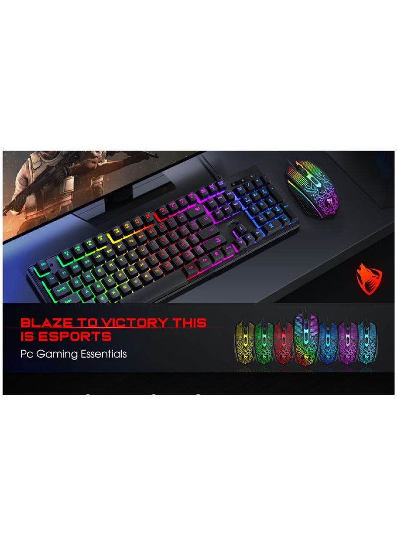 T-WOLF - Gaming Keyboard And Mouse Keyboards With Rainbow 104 Keys 2400 dpi Mouse  Mouse Pad USB Cable Compatible With Windows Mac PC PS4 Xbox Black - Image 1
