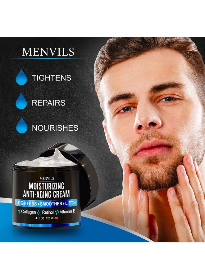 Menvils Mens Face Moisturizer Cream - Anti Aging & Wrinkle for Men with Collagen, Retinol, Vitamins E, Jojoba Oil - Face Lotion - Age Facial Skin Care - Eye Wrinkle - Day & Night - Made in USA, 4 oz - Image 2