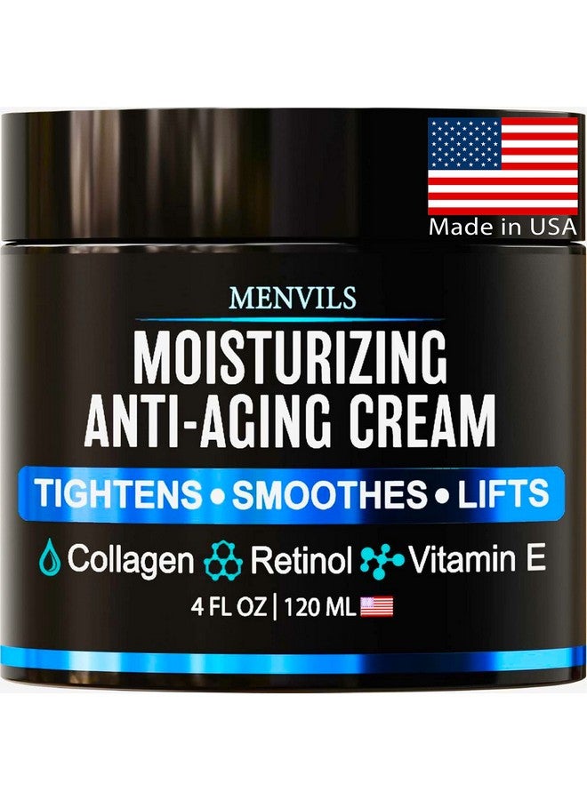 Menvils Mens Face Moisturizer Cream - Anti Aging & Wrinkle for Men with Collagen, Retinol, Vitamins E, Jojoba Oil - Face Lotion - Age Facial Skin Care - Eye Wrinkle - Day & Night - Made in USA, 4 oz - Image 1