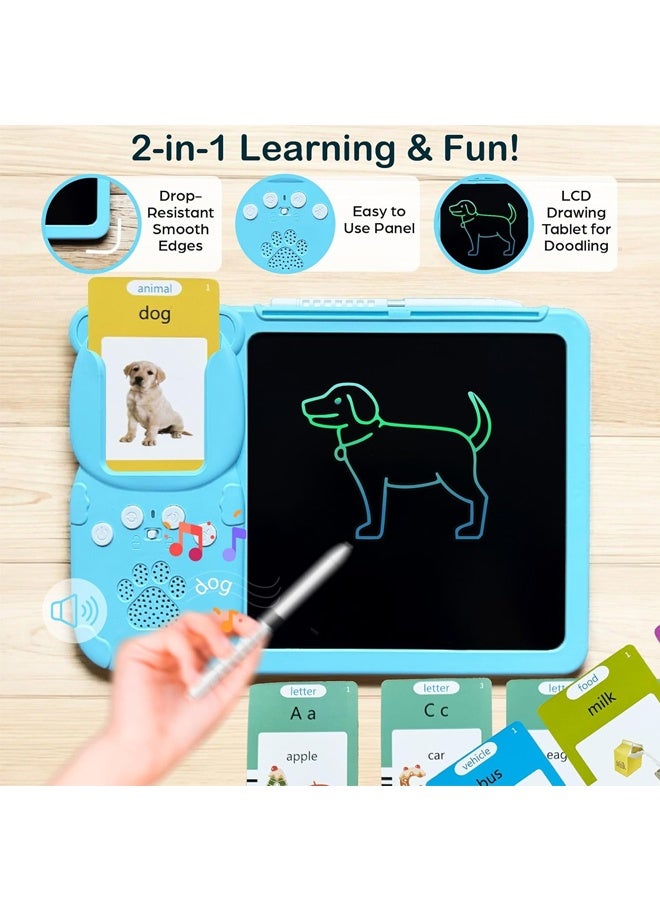 هالامودو بطاقات فلاش للتحدث للأطفال الصغار - الكتابة اللوحية LCD للأطفال - الرسم اللوحية لعب الأطفال الصغار 112 كلمات البصر لعب الحسية للأطفال المصابين بالتوحد ، الأولاد البنات 2 3 4 5 6 ، الأزرق - Image 3