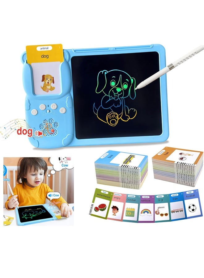 هالامودو بطاقات فلاش للتحدث للأطفال الصغار - الكتابة اللوحية LCD للأطفال - الرسم اللوحية لعب الأطفال الصغار 112 كلمات البصر لعب الحسية للأطفال المصابين بالتوحد ، الأولاد البنات 2 3 4 5 6 ، الأزرق - Image 1