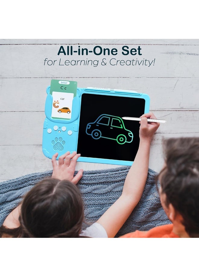 هالامودو بطاقات فلاش للتحدث للأطفال الصغار - الكتابة اللوحية LCD للأطفال - الرسم اللوحية لعب الأطفال الصغار 112 كلمات البصر لعب الحسية للأطفال المصابين بالتوحد ، الأولاد البنات 2 3 4 5 6 ، الأزرق - Image 2