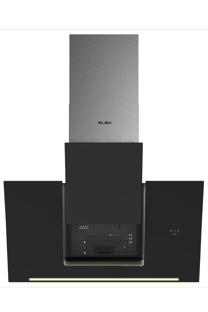 ELBA - 90cm Wall-Mounted Angled Kitchen Hood - 800m³/h Airflow - 6 Speeds - Flood+Ambient LED Lighting - Sensor Control - LED Touch Keys - Aluminum+Carbon Filters - Tempered Glass - Italian Technology