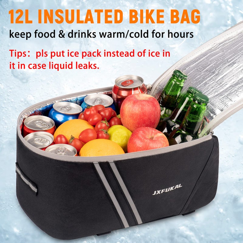 JXFUKAL Rear Bike Rack Bag with Rain Cover, 7L/9L/10L/12L Waterproof Bicycle Ebike Saddle Bag Cycling Pannier Trunk Carrier with Reflector & Adjustable Cord for Commuter Travel Outdoor - Image 2