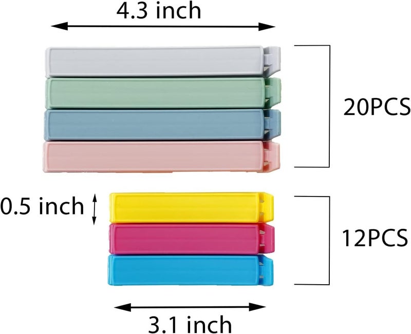 Yarall 32 PCS Plastic Chip Clips for Food Packages, Curved Design Sealing Bag Clips for Food, Kitchen and Home, 2 Sizes(4.3inch x 20, 3.1inch x 12) - Image 2