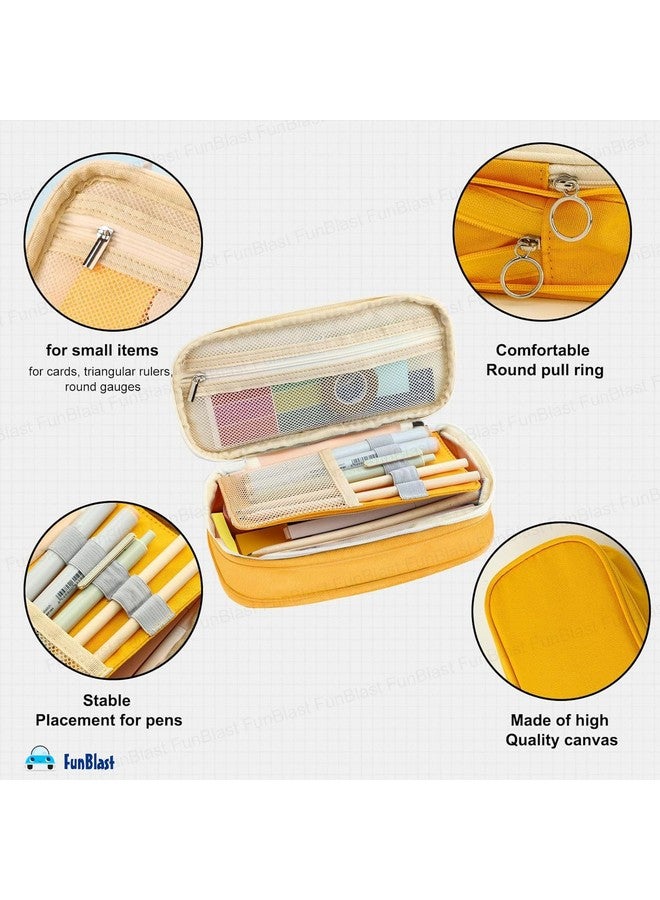 فنبلاست حافظة أقلام فن بلاست كبيرة السعة، متعددة الجيوب، بسحاب مزدوج، محمولة، حافظة أقلام أنيقة، حافظة أقلام كاواي، حقائب لطيفة للفتيات، حقيبة تنظيم أدوات مكتبية (أصفر) - Image 4