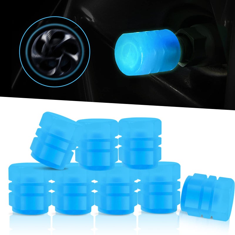 Miytsya 8 PCS Luminous Wheels Cap Tire Valve Stem Glow Luminous at Night Air Caps Cover Fluorescent Illuminated Auto Car Wheel Valve Stem Caps Cover for Car SUV Motorcycle Truck Vehicle Blue