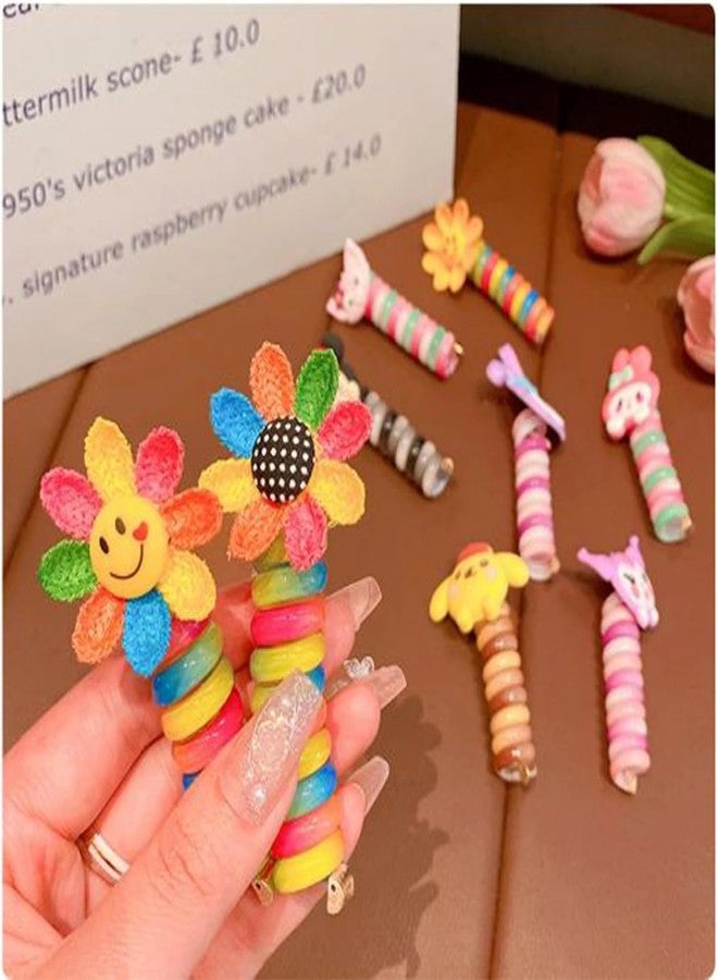 BLINE 2Pc Rainbow Color Telephone Wire Rubber Bands for Girls Kids Braided Spiral Hair Ties Cute Cartoon Characters Multi Pattern Ponytail Maker Elastic Hair Accessories for Girls. - Image 4
