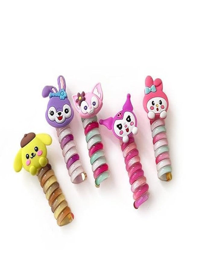 BLINE 2Pc Rainbow Color Telephone Wire Rubber Bands for Girls Kids Braided Spiral Hair Ties Cute Cartoon Characters Multi Pattern Ponytail Maker Elastic Hair Accessories for Girls. - Image 1
