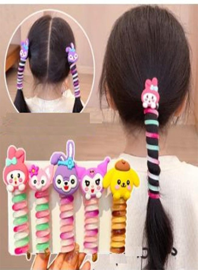BLINE 2Pc Rainbow Color Telephone Wire Rubber Bands for Girls Kids Braided Spiral Hair Ties Cute Cartoon Characters Multi Pattern Ponytail Maker Elastic Hair Accessories for Girls. - Image 5