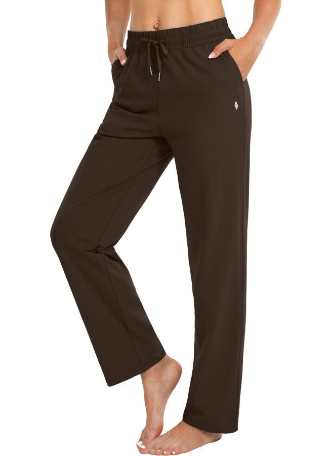SANTINY Women's Cotton Sweatpants Yoga Lounge Casual Pants Open Bottom Sweat Pants for Women with Pockets, Dark Brown, XL - Image 1