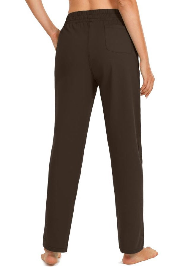 SANTINY Women's Cotton Sweatpants Yoga Lounge Casual Pants Open Bottom Sweat Pants for Women with Pockets, Dark Brown, XL - Image 3