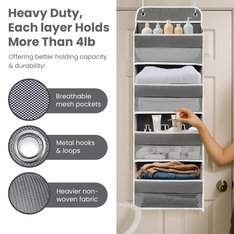 Andahoom Ease of Assembly Over The Door Organizer,4 Shelves & 4 Side Pockets,Anti Tilt Hanging Behind Door Storage, Heavy-Duty Reinforced Mesh Rack Holds 44lb for Bathroom,Pantry, Nursery,Closet, Shoes, Towels - Image 3