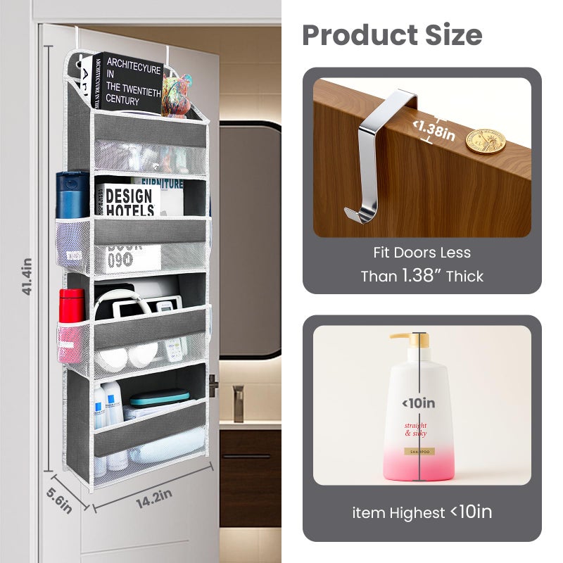 Andahoom Ease of Assembly Over The Door Organizer,4 Shelves & 4 Side Pockets,Anti Tilt Hanging Behind Door Storage, Heavy-Duty Reinforced Mesh Rack Holds 44lb for Bathroom,Pantry, Nursery,Closet, Shoes, Towels - Image 2