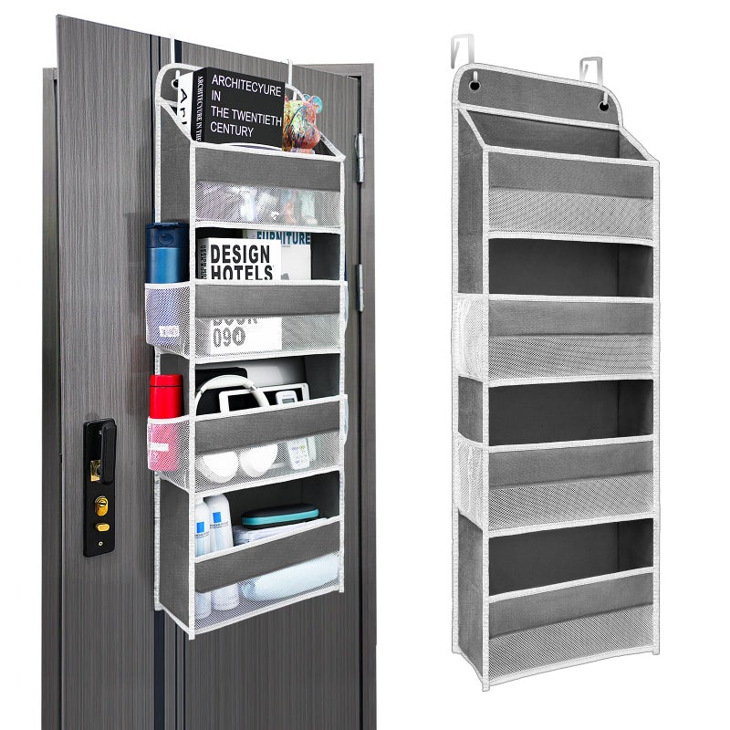 Andahoom Ease of Assembly Over The Door Organizer,4 Shelves & 4 Side Pockets,Anti Tilt Hanging Behind Door Storage, Heavy-Duty Reinforced Mesh Rack Holds 44lb for Bathroom,Pantry, Nursery,Closet, Shoes, Towels - Image 1