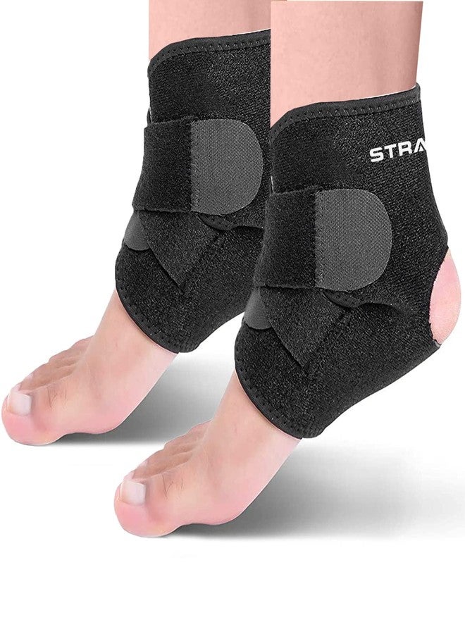 STRAUSS Ankle Support Brace (Pair) |Adjustable, Breathable, and Durable |Ankle Support for Pain Relief | Perfect Support for Chronic Injury Symptoms, Recovery, and Sports | Provides Stability,(Black) - Image 1
