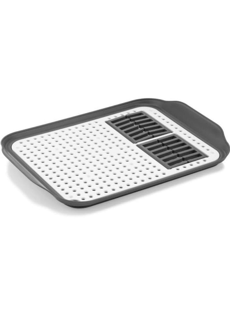 فولي لايف صينية تجفيف بلاستيكية متعددة الوظائف من فولي لايف لتجفيف أطباق الفواكه والخضروات ورف حوض تجفيف ورف أطباق قائم باللون الأسود والأبيض - Image 1