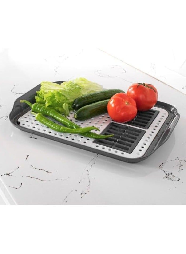 فولي لايف صينية تجفيف بلاستيكية متعددة الوظائف من فولي لايف لتجفيف أطباق الفواكه والخضروات ورف حوض تجفيف ورف أطباق قائم باللون الأسود والأبيض - Image 2