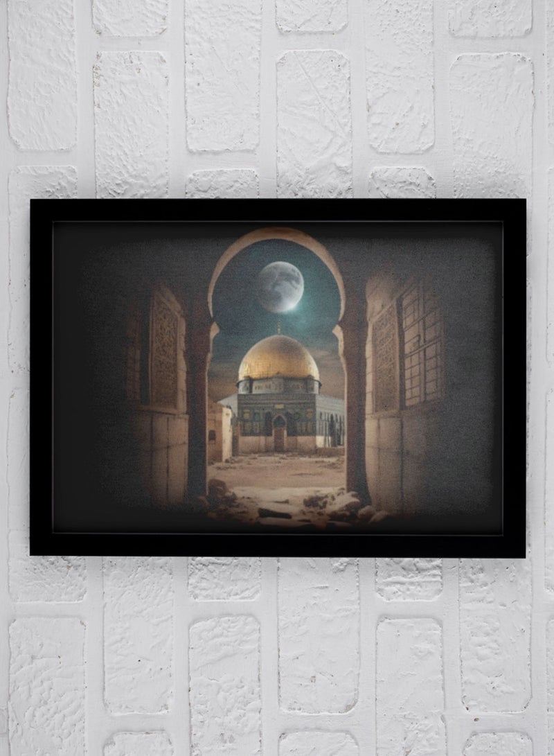 LOWHA Framed Wall Art with Qubbat as-Sakhra in al-Masjid al-Aqsa Palestine with a Moon Printed Painting Poster, For Home, Room, Office Decor - Image 1