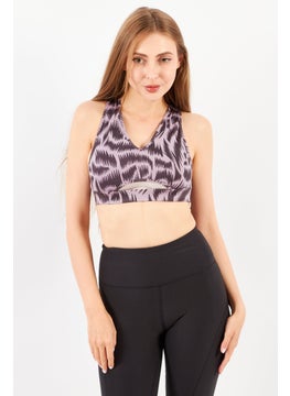 Women Animal Print Non Padded Sports Bra, Black Combo
