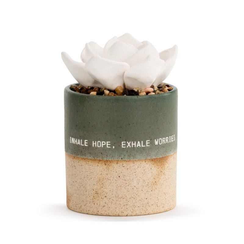 Demdaco Inhale Hope Exhale Worries Green Golden Succulent 3 x 5 Stoneware Decorative Tabletop Oil Diffuser
