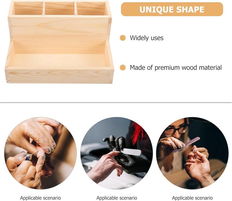 منظم طلاء الأظافر الخشبي وحامل فرش المكياج صندوق تخزين مستحضرات التجميل للمنزل والسفر - Image 4