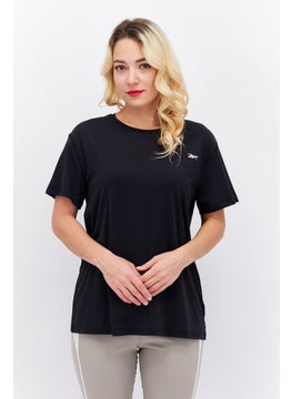 Reebok Women Sportswear Fit Short Sleeve Brand Logo Training Tops, Black  - Image 1