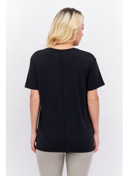 Reebok Women Sportswear Fit Short Sleeve Brand Logo Training Tops, Black  - Image 4
