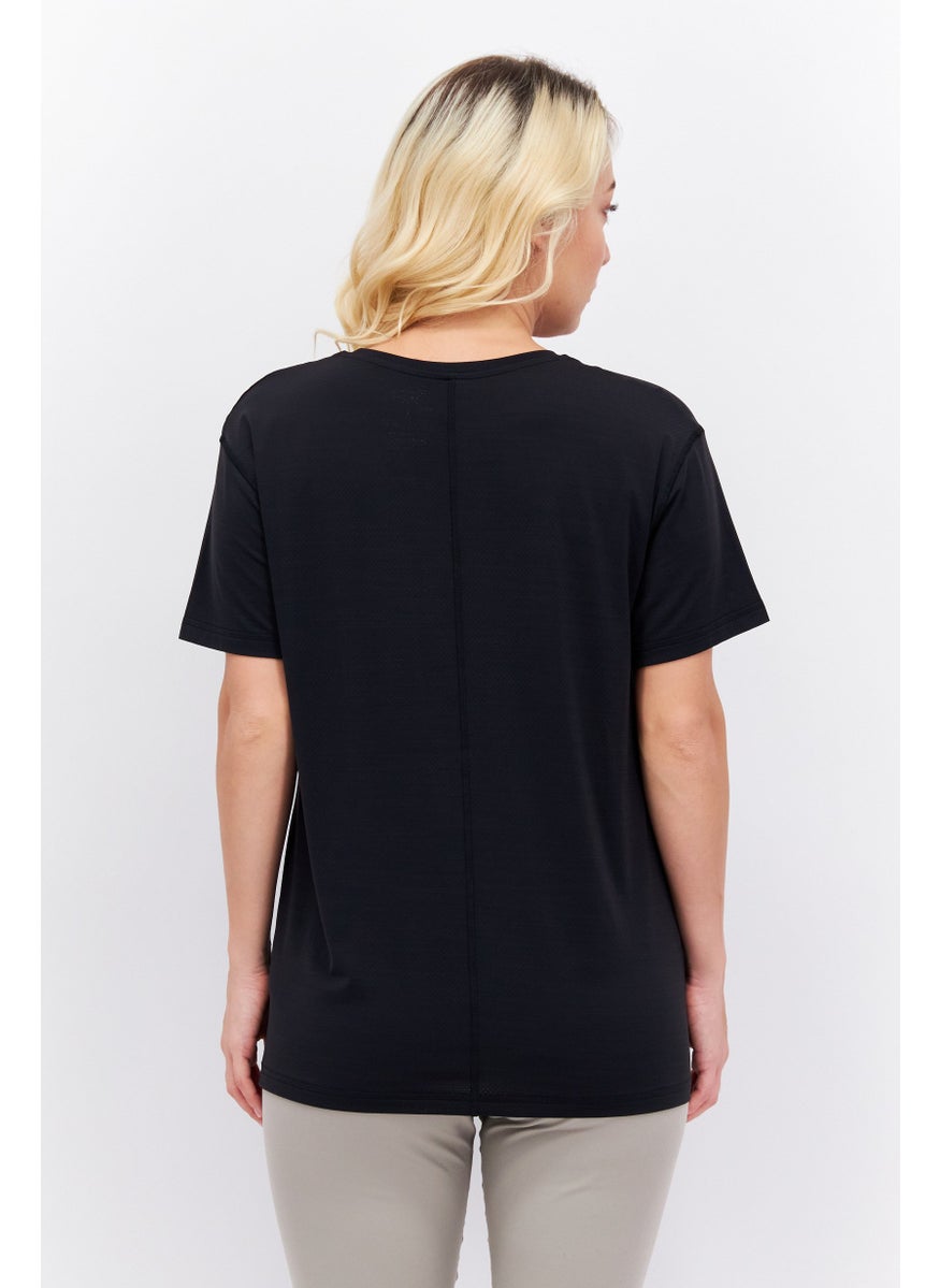 Reebok Women Sportswear Fit Short Sleeve Brand Logo Training Tops, Black  - Image 4