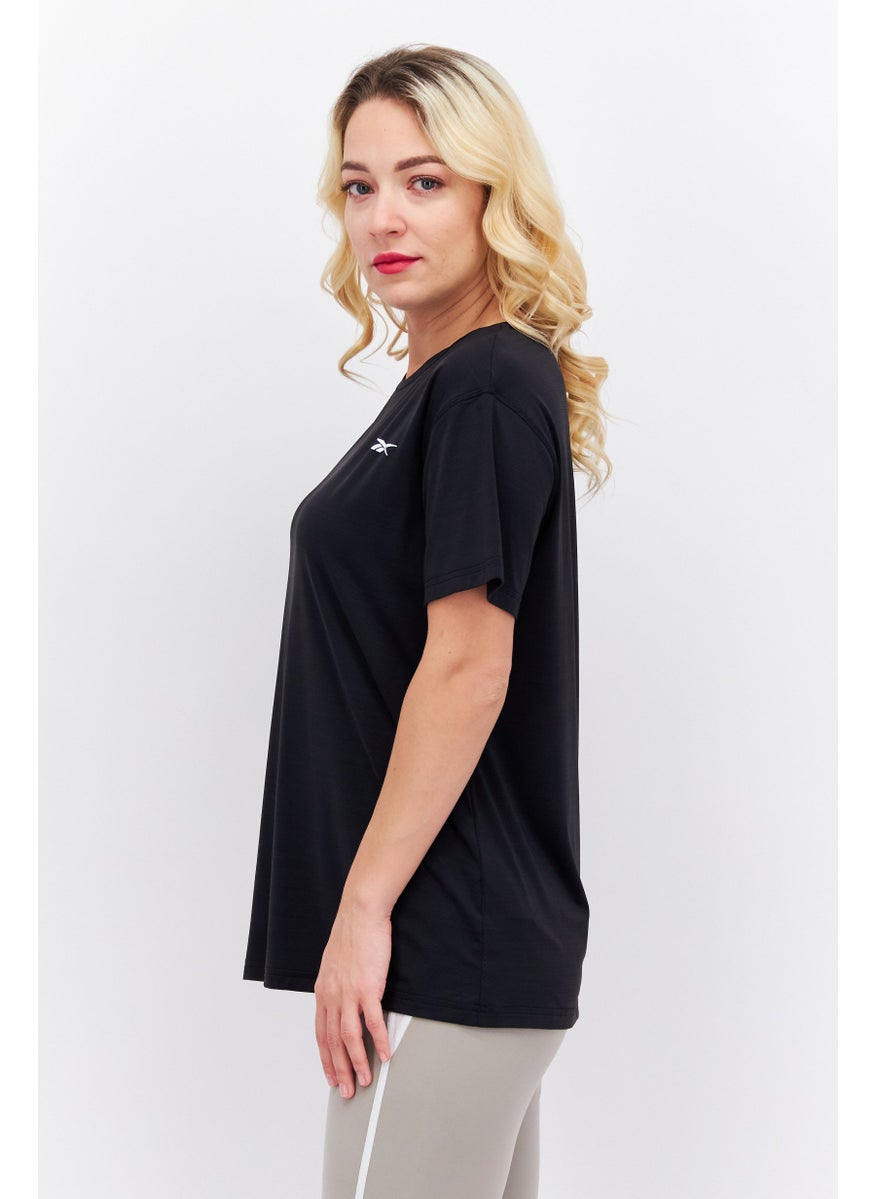 Reebok Women Sportswear Fit Short Sleeve Brand Logo Training Tops, Black  - Image 3