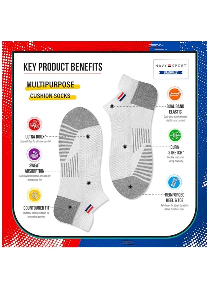 NAVYSPORT - NAVYSPORT Ankle Socks for Men Women Cotton Sports Socks Pack of 6 Pairs, Free Size, White - Image 1