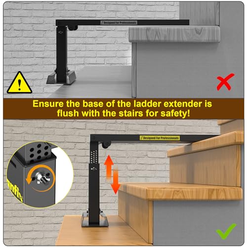 Tanfix Foldable | Heavy-Duty Ladder Extender Pro, High Strength Steel Material Design Ladder Extension Pro for Stairs w/Non-Slip Mat, 9.25-15.5" Adjustable Height, Applicable Ladder Feet Spacing 20" - Image 2