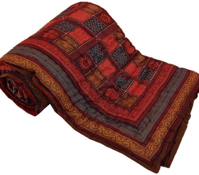 Lilfly Rajasthani Traditional Light Weight Pure Cotton Single Bed Soft Jaipuri AC Quilt/Razai Morden Design dabu Print Quilts Blankets for Home (Size 55X85 inch)- Multicolor TDS-75 - Image 1