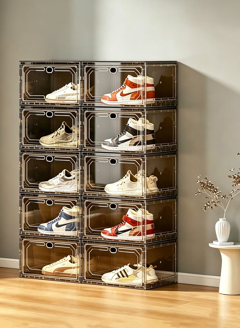 10-Pack Shoe Box, Clear Shoe Storage Box with Magnetic Door, Stackable Sneaker Display Organizer, Space-Saving Shoe Rack for Sneakers & High Heels, 36x28x21cm - Image 1