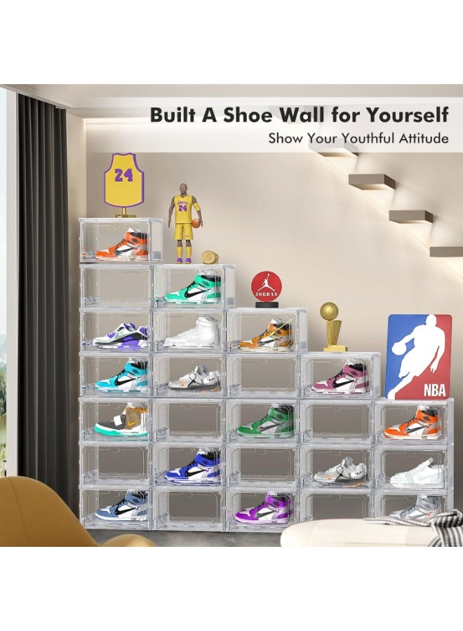 10-Pack Shoe Box, Clear Shoe Storage Box with Magnetic Door, Stackable Sneaker Display Organizer, Space-Saving Shoe Rack for Sneakers & High Heels, 36x28x21cm - Image 4