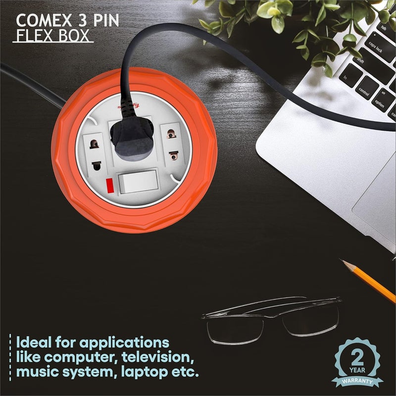 Fybros Comex 3 Pin Extension Cord Extension Box Power Strip with International Sockets Extension Board6 AMP Output 2 Year Warranty 5 Meter Heavy Duty Cable Multicolor Made in India - Image 3