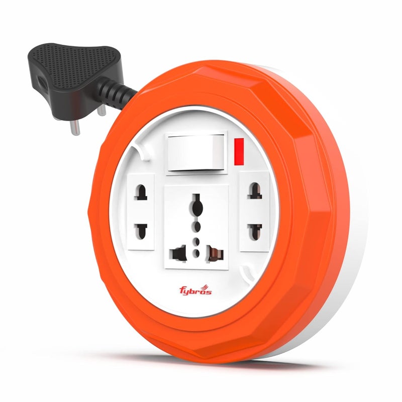 Fybros Comex 3 Pin Extension Cord Extension Box Power Strip with International Sockets Extension Board6 AMP Output 2 Year Warranty 5 Meter Heavy Duty Cable Multicolor Made in India - Image 1