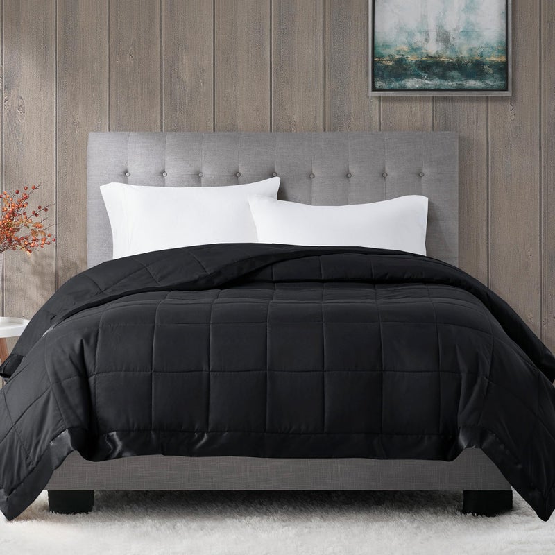 Madison Park King Size Blanket Ultra-Soft Microfiber Blanket King Size  Box Quilting with Satin Binding  All Season & Lightweight King Summer Blanket for Bed  Couch & Sofa  King  Balck - Image 1