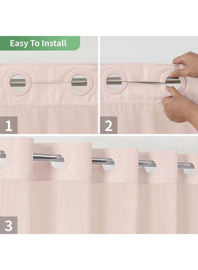 eachope Blush No Hook Shower Curtain with Snap-in Fabric Liner Set,Slub Textured Fabric Shower Curtains for Bathroom,Hotel Style Modern Shower Curtain,Water Repellent & Washable,71x74(72) - Image 4