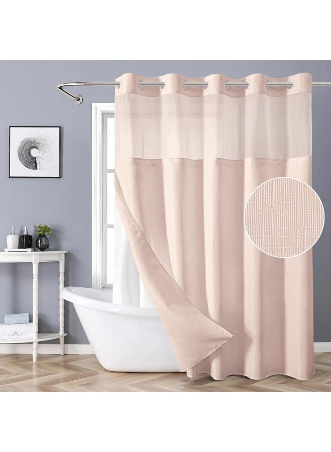 eachope Blush No Hook Shower Curtain with Snap-in Fabric Liner Set,Slub Textured Fabric Shower Curtains for Bathroom,Hotel Style Modern Shower Curtain,Water Repellent & Washable,71x74(72) - Image 1