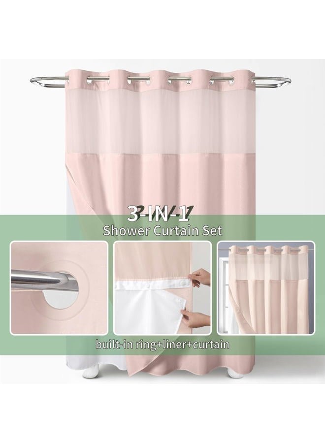eachope Blush No Hook Shower Curtain with Snap-in Fabric Liner Set,Slub Textured Fabric Shower Curtains for Bathroom,Hotel Style Modern Shower Curtain,Water Repellent & Washable,71x74(72) - Image 2