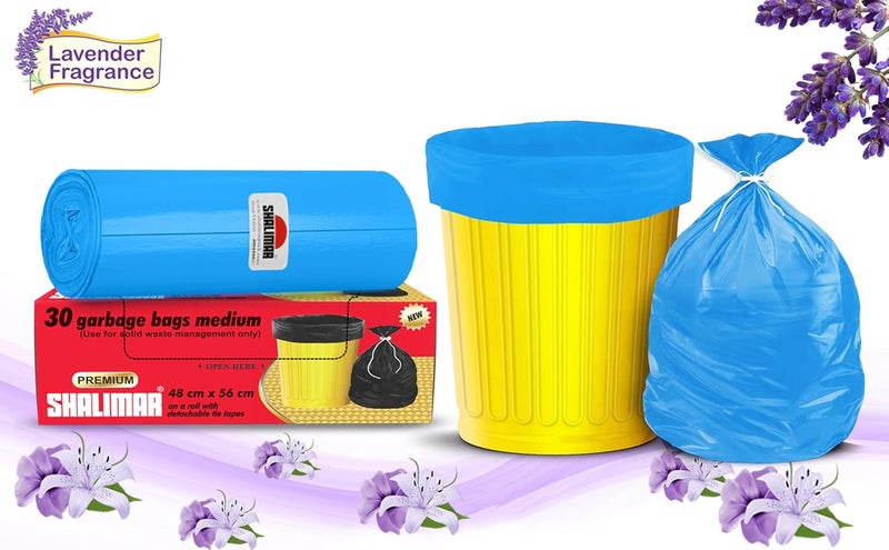 shalimar أكياس قمامة معطرة (عطر اللافندر) مميزة | متوسطة 19 × 21 بوصة | 120 كيس (30 كيس × 4 لفات) | كيس سلة المهملات/كيس قمامة | (أزرق) - صندوق مثقوب لتسهيل السحب - Image 2