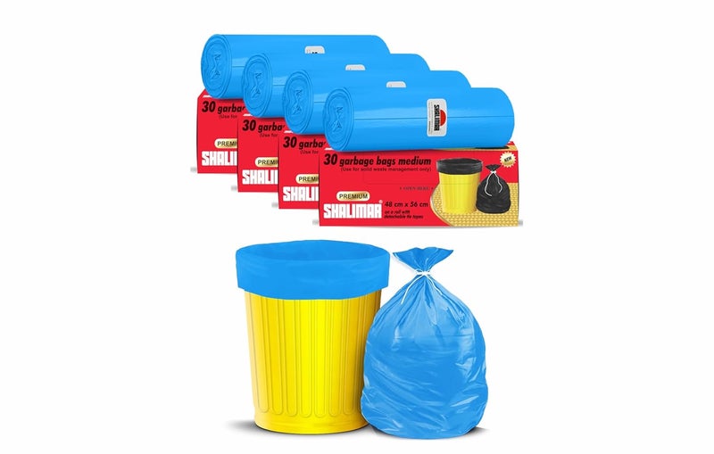 shalimar أكياس قمامة معطرة (عطر اللافندر) مميزة | متوسطة 19 × 21 بوصة | 120 كيس (30 كيس × 4 لفات) | كيس سلة المهملات/كيس قمامة | (أزرق) - صندوق مثقوب لتسهيل السحب - Image 1