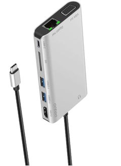 أونتن اونتين (OT-9591B)- موزع USB من نوع سي، محول مجمع 8 في 1 سي مزود بمنفذ جيجابايت ومنفذ HDMI 4 كيه وفيجا وشاحن PD و2 USB3 وصوت 3.55 ملم، وقارئ SD لجهاز ماك بوك برو وأجهزة اللاب توب باللون فضي  - Image 2