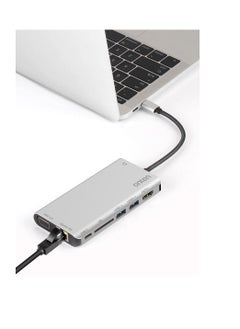 أونتن اونتين (OT-9591B)- موزع USB من نوع سي، محول مجمع 8 في 1 سي مزود بمنفذ جيجابايت ومنفذ HDMI 4 كيه وفيجا وشاحن PD و2 USB3 وصوت 3.55 ملم، وقارئ SD لجهاز ماك بوك برو وأجهزة اللاب توب باللون فضي  - Image 3