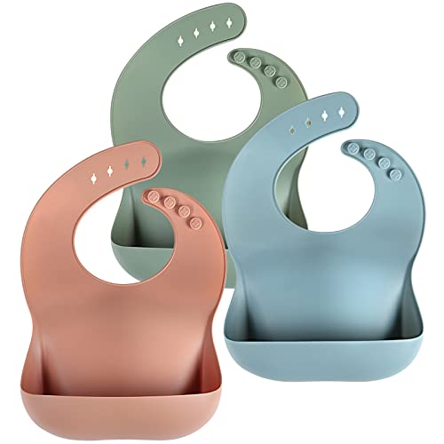 Eascrozn Silicone Baby Bibs for Babies & Toddlers Set of 3, BPA Free Unisex Soft Adjustable Fit Waterproof Feeding Bibs - Image 1
