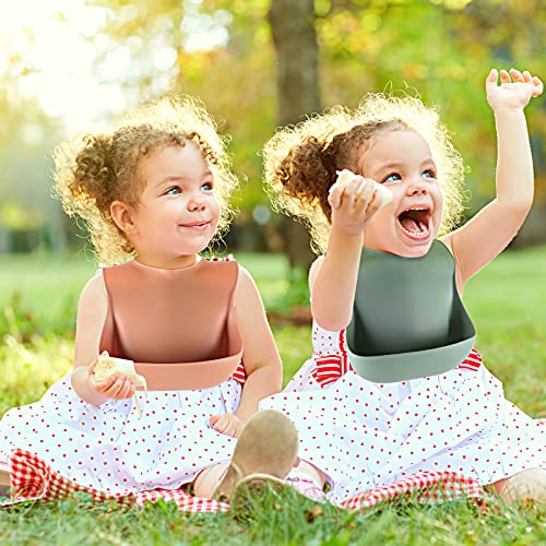 Eascrozn Silicone Baby Bibs for Babies & Toddlers Set of 3, BPA Free Unisex Soft Adjustable Fit Waterproof Feeding Bibs - Image 5