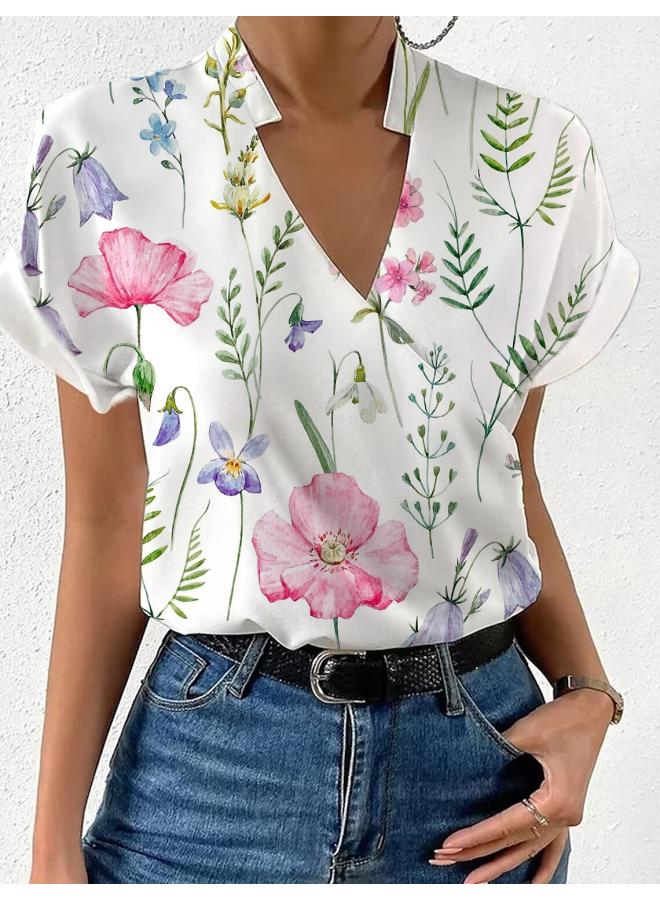 VUELO Independent Station Explosions Summer Loose V-neck Stand Collar Printed Shirt Shirt Women's Clothing - Image 4