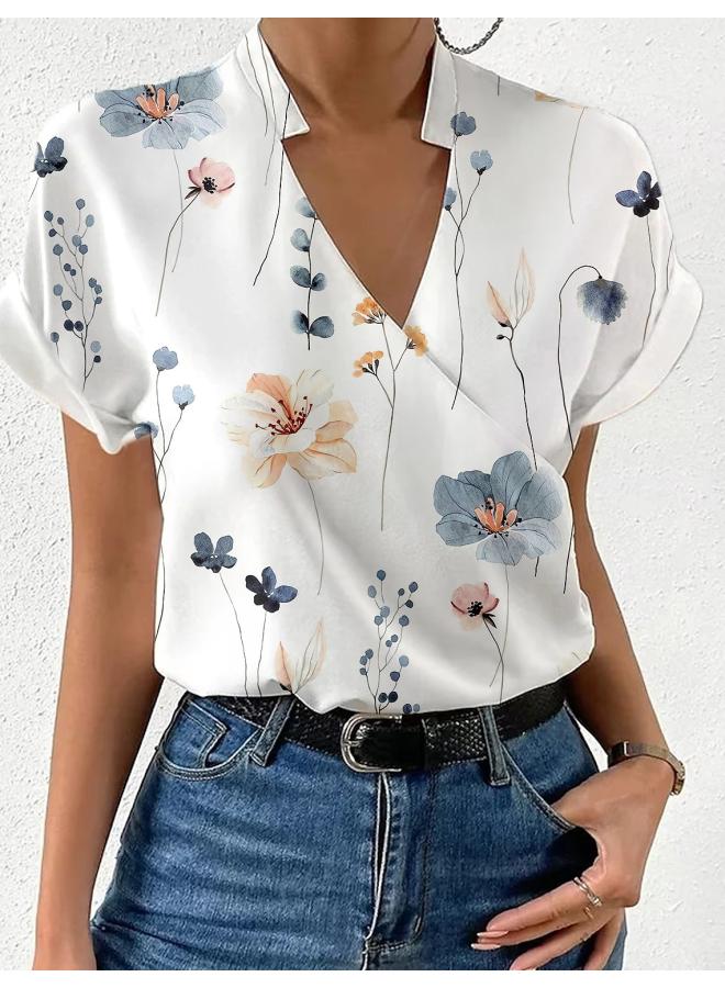 VUELO Independent Station Explosions Summer Loose V-neck Stand Collar Printed Shirt Shirt Women's Clothing - Image 3