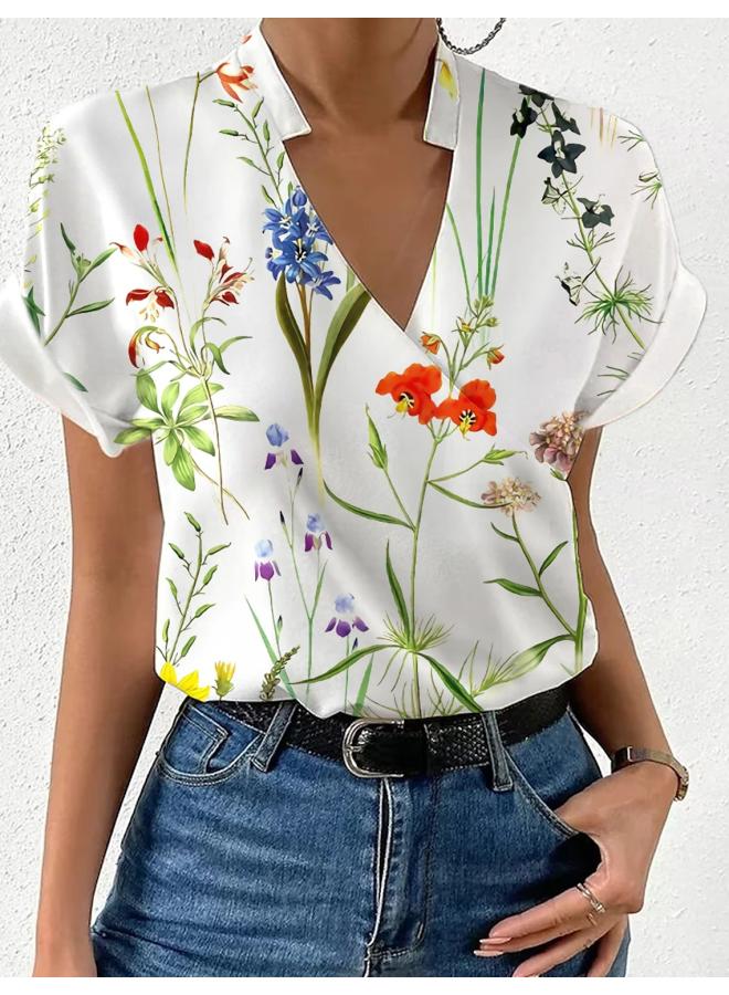VUELO Independent Station Explosions Summer Loose V-neck Stand Collar Printed Shirt Shirt Women's Clothing - Image 2